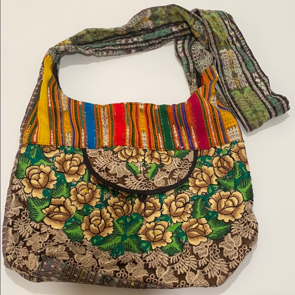 Bohemian embroidered bucket shoulder crossbody bag